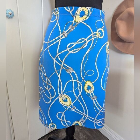 J. McLaughlin Blue Gold White Reversible Nautical Knot Skirt MD Coastal Cowgirl - Picture 5 of 7